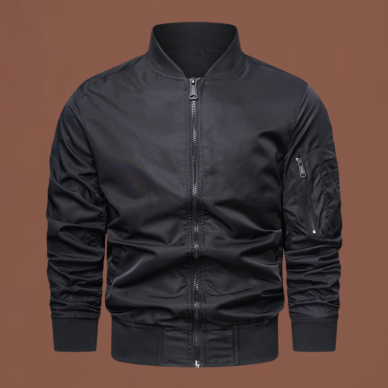 Herren nan leichter Nylon-Bomber mit Ärmeltasche, Reißverschluss und gerippten Bündchen Drune
