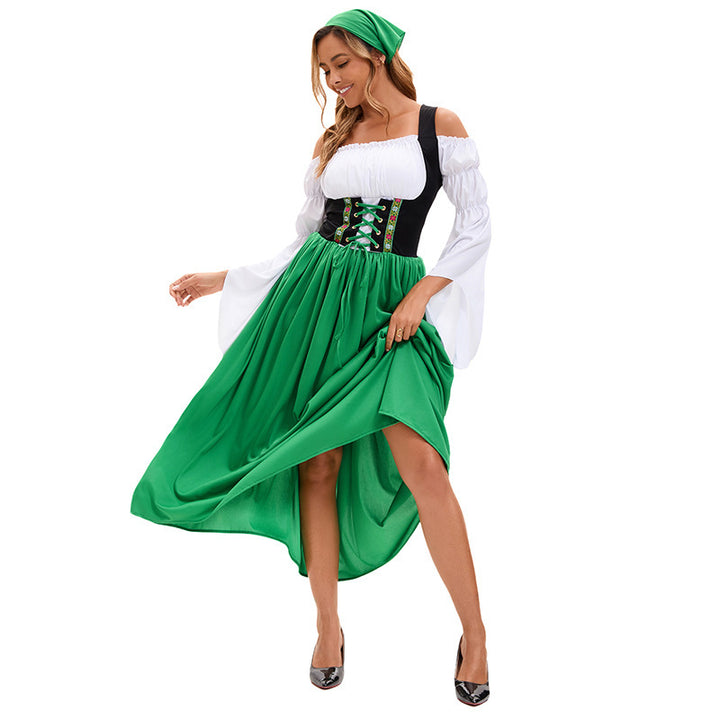 Damen nan Renaissance-Bauernkleid mit geschnürtem Korsett und Trompetenärmeln Drune