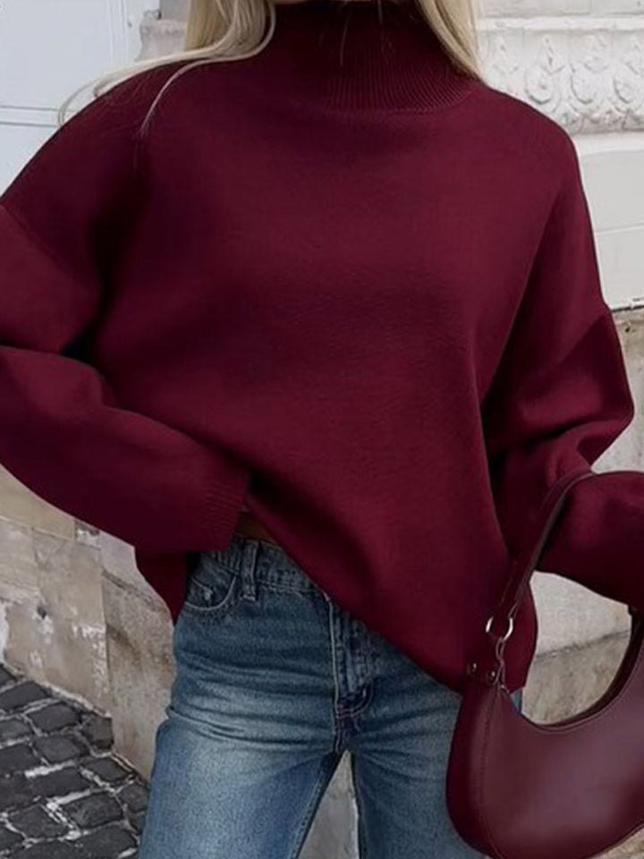 Damen Oversized Strickpullover mit hohem Kragen und lässiger Passform Drune