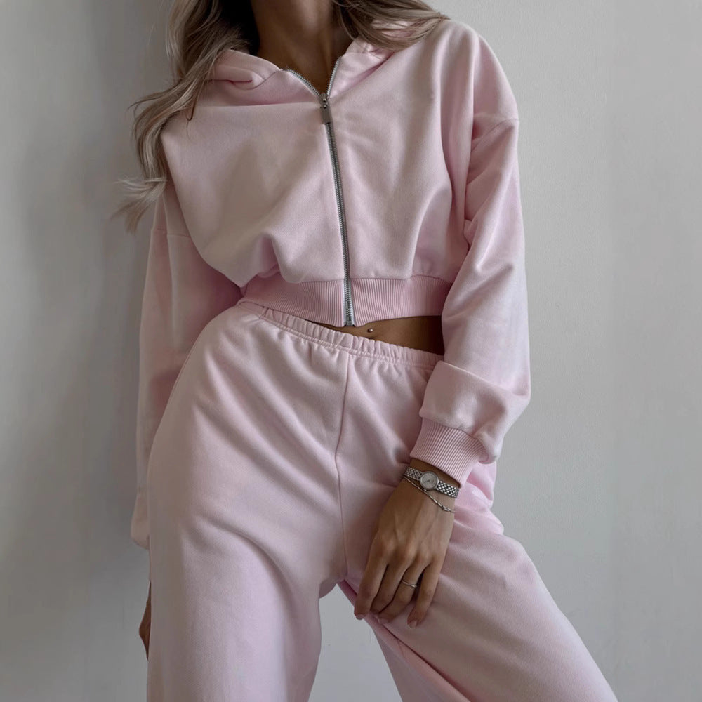 Damen lässiges Fleece-Loungewear-Set mit Kapuze und elastischen Bündchen Drune