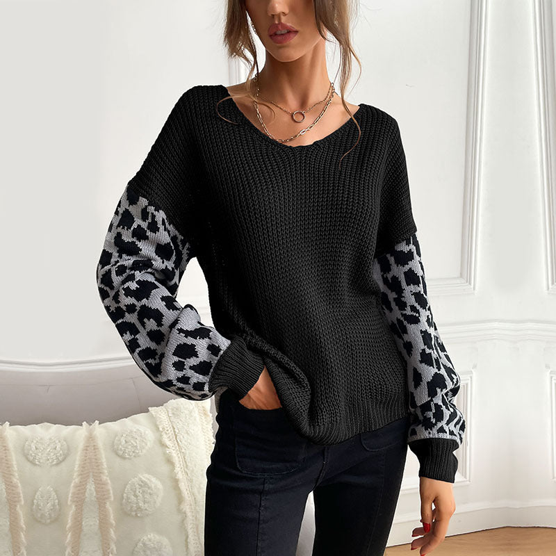 Damen Strickpullover mit modischem Animal-Print an den Ärmeln Drune