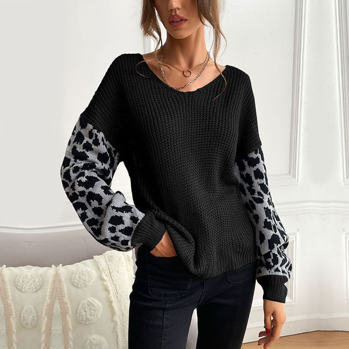 Damen Strickpullover mit modischem Animal-Print an den Ärmeln Drune