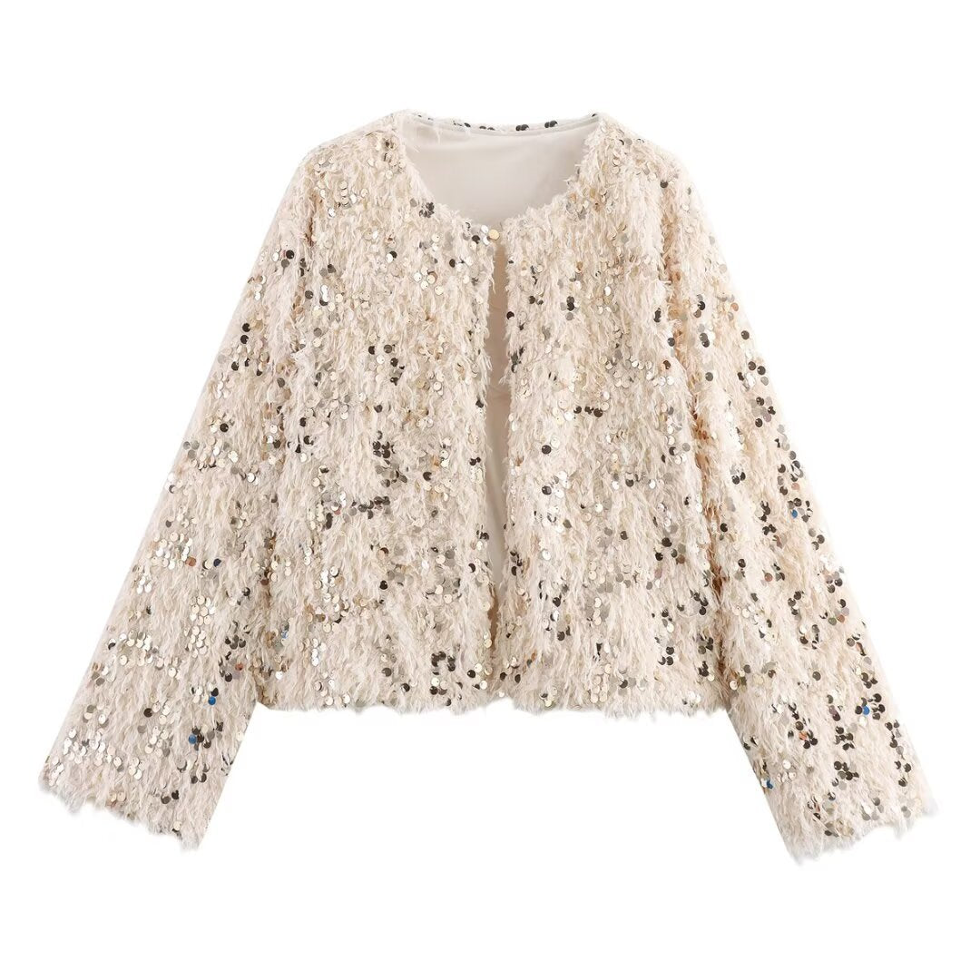 Femme Shimmery Fuzzy Crop Jacke Drune