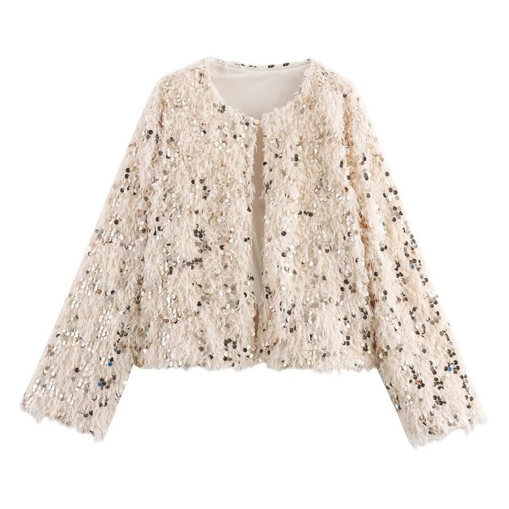 Femme Shimmery Fuzzy Crop Jacke Drune