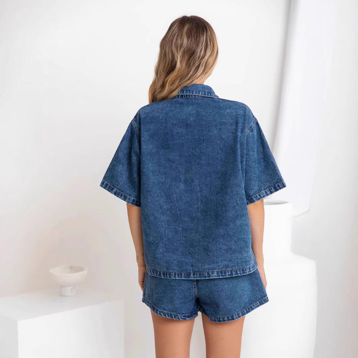 Damen Denim-Hemd und Shorts-Set im modischen Stil Drune