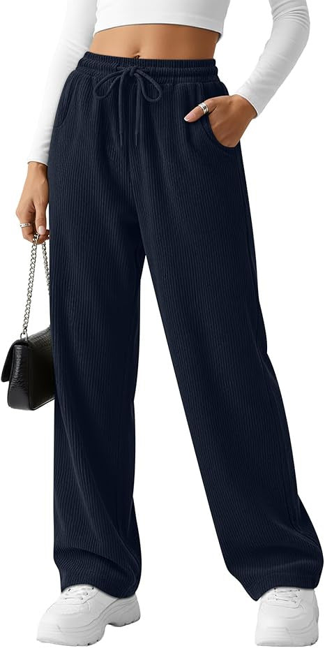 Damen breite Rippstrick-Hose mit Kordelzug Drune