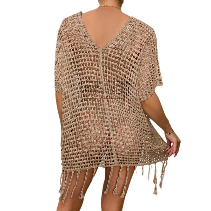 Damen Häkel-Strandtunika mit Fransen und transparentem Design Drune