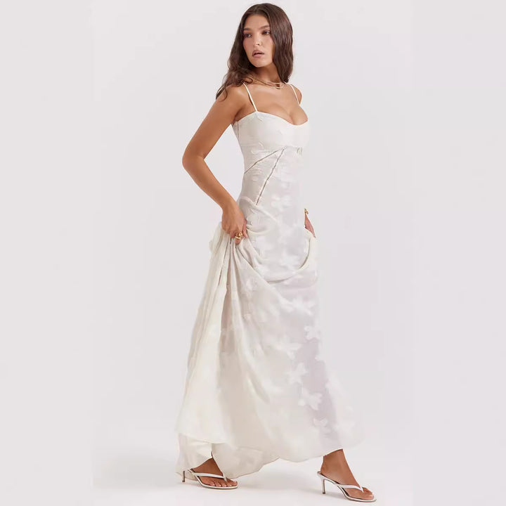 Damen Elegantes Maxikleid mit floralem Häkelmuster und raffiniertem Schnitt Drune