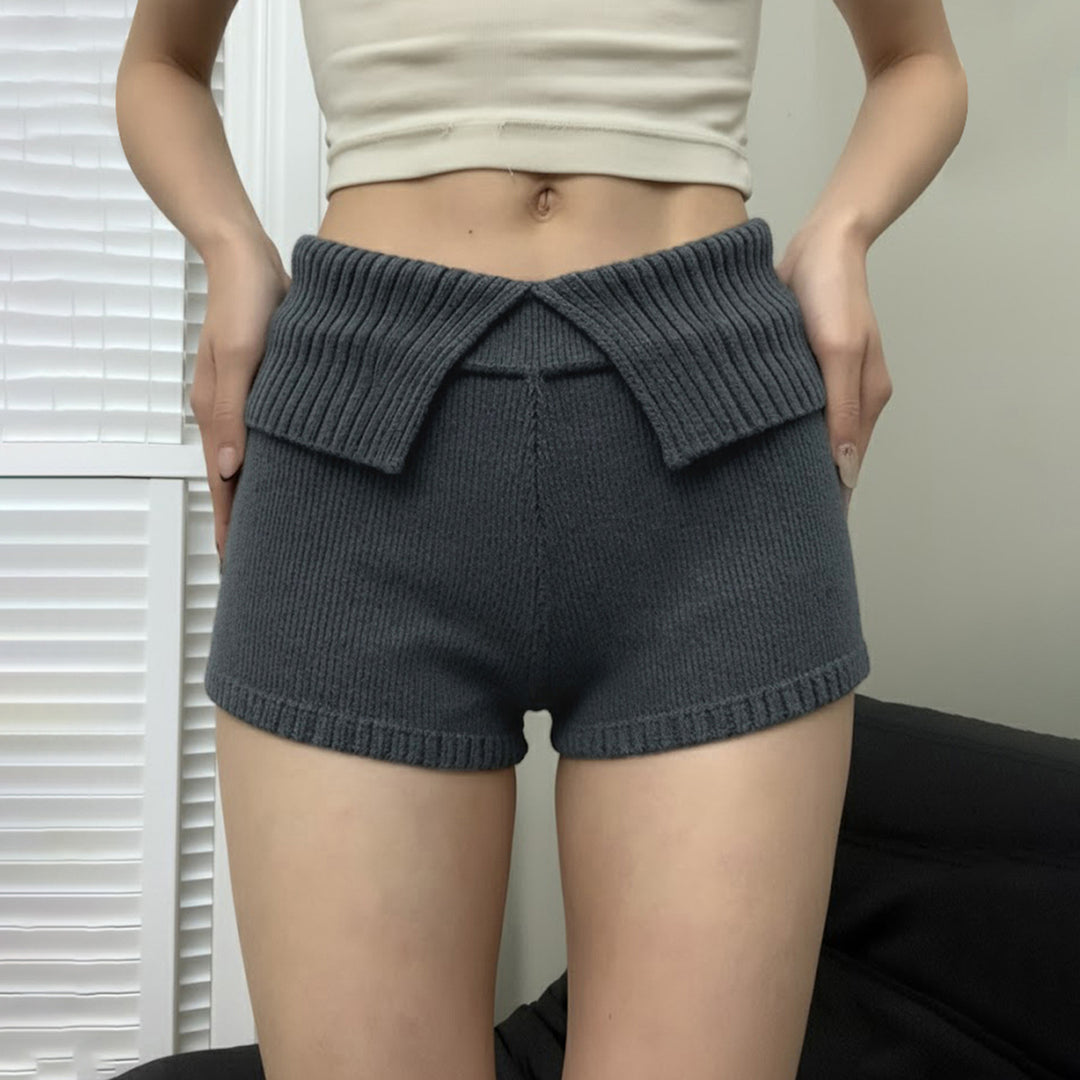 Damen Short mit hohem, komfortablem Bund und strukturiertem Strickdesign Drune