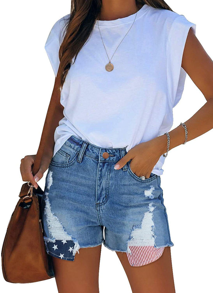 Damen Destroyed Denim-Shorts mit kreativen Patch-Details Drune