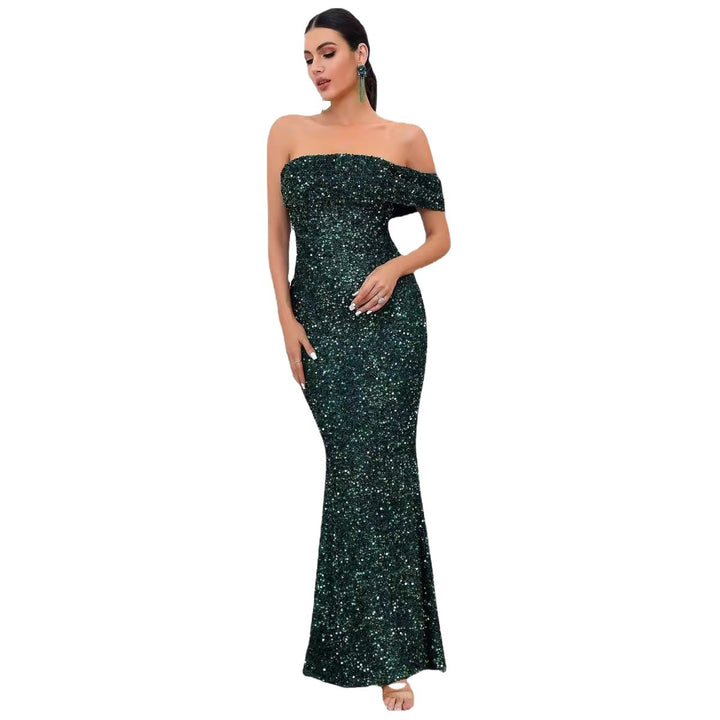 Damen Glamouröses Abendkleid mit schulterfreiem Design und funkelnden Pailletten Drune