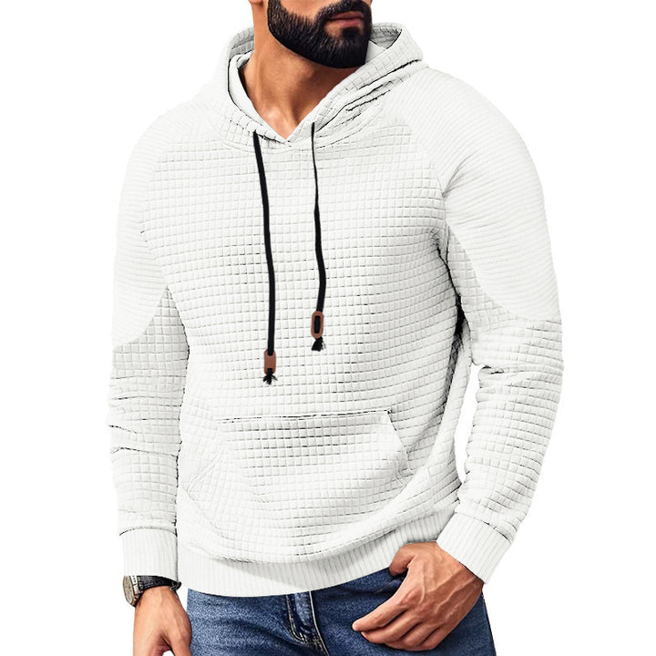 Herren nan quadratstrukturierter Kapuzenpullover in Steppoptik mit Kängurutasche, Raglanärmeln und Kordelzug Drune