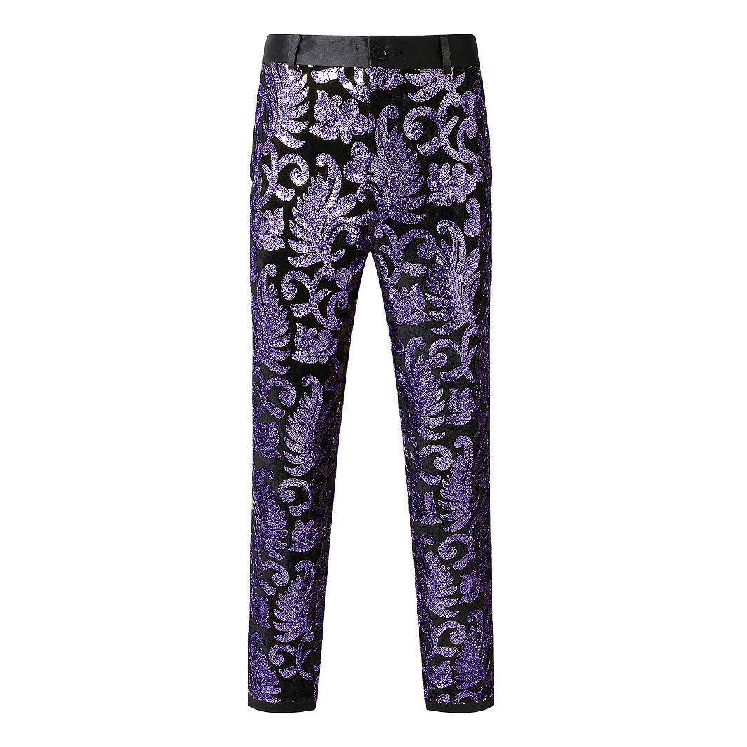 Herren elegante Pailletten-Hosen mit floralem Muster Drune