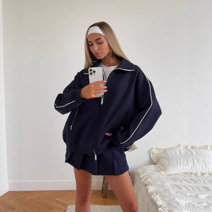 Damen Freizeit-Sportjacke mit modischem Reißverschluss und passenden Shorts Drune