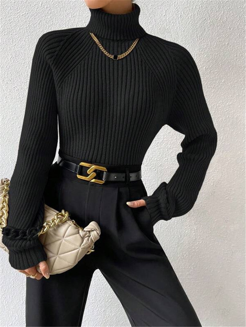 Damen figurbetonter Pullover mit Rippstruktur und Stehkragen Drune