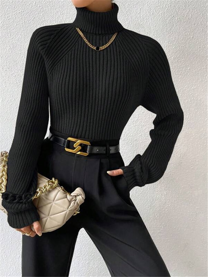 Damen figurbetonter Pullover mit Rippstruktur und Stehkragen Drune