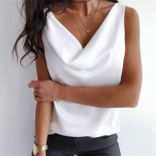 Damen Elegant geschnittenes Top mit tiefem V-Ausschnitt und fließendem Stoff Drune