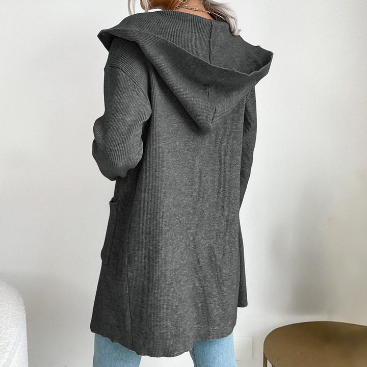 Damen lässiger Strickcardigan mit hohem Kragen und offenen Front Drune