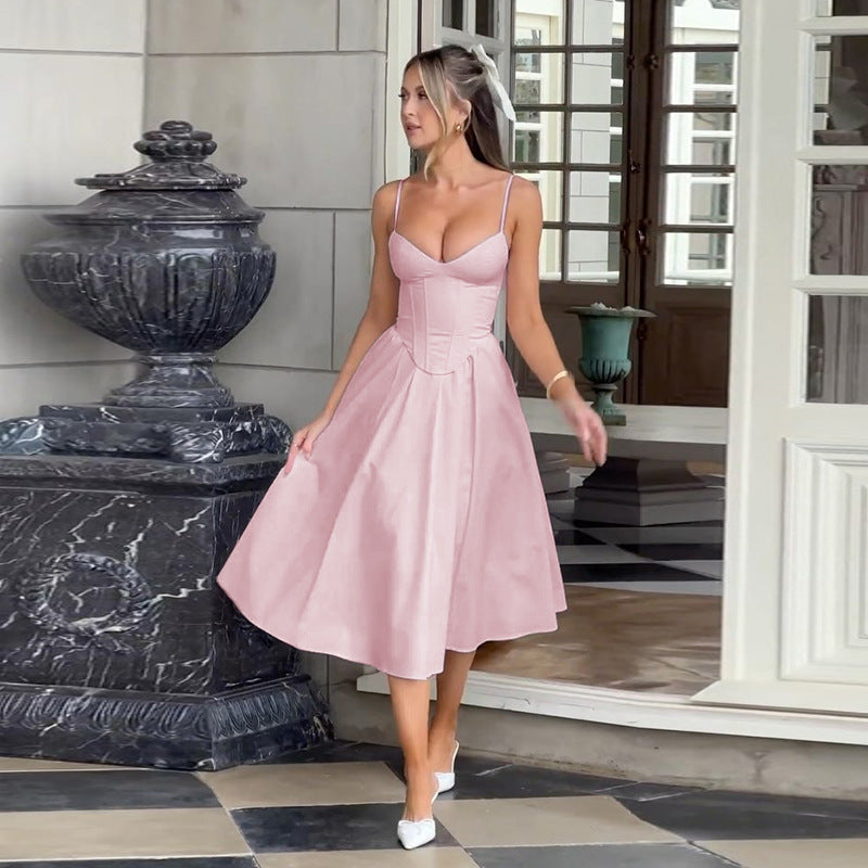 Damen Elegantes Maxikleid mit tailliertem Oberteil und schwingendem Rock Drune