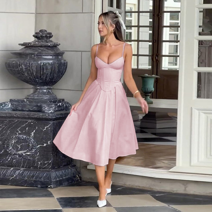 Damen Elegantes Maxikleid mit tailliertem Oberteil und schwingendem Rock Drune