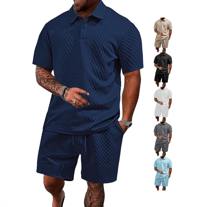 Herren nan geprägtes Waffel-Polo mit Kentkragen und elastischer Tunnelzugshorts im Set Drune