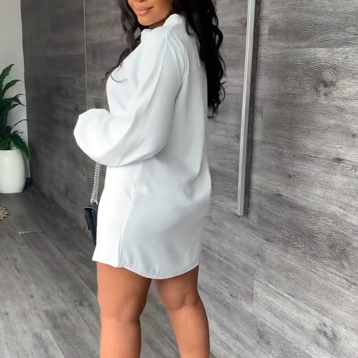 Damen Hemdblusenkleid mit elegantem Taillengürtel und ballonartigen Ärmeln Drune