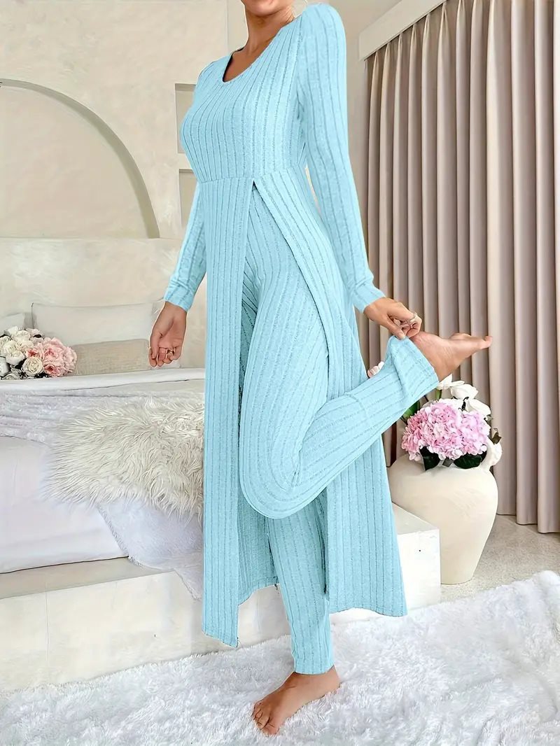 Damen Elegantes Maxijumpsuit mit hochsensibler Struktur und seitlichen Schlitzen Drune