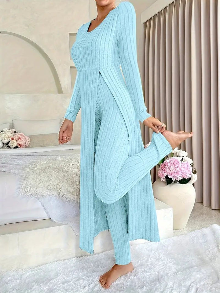 Damen Elegantes Maxijumpsuit mit hochsensibler Struktur und seitlichen Schlitzen Drune