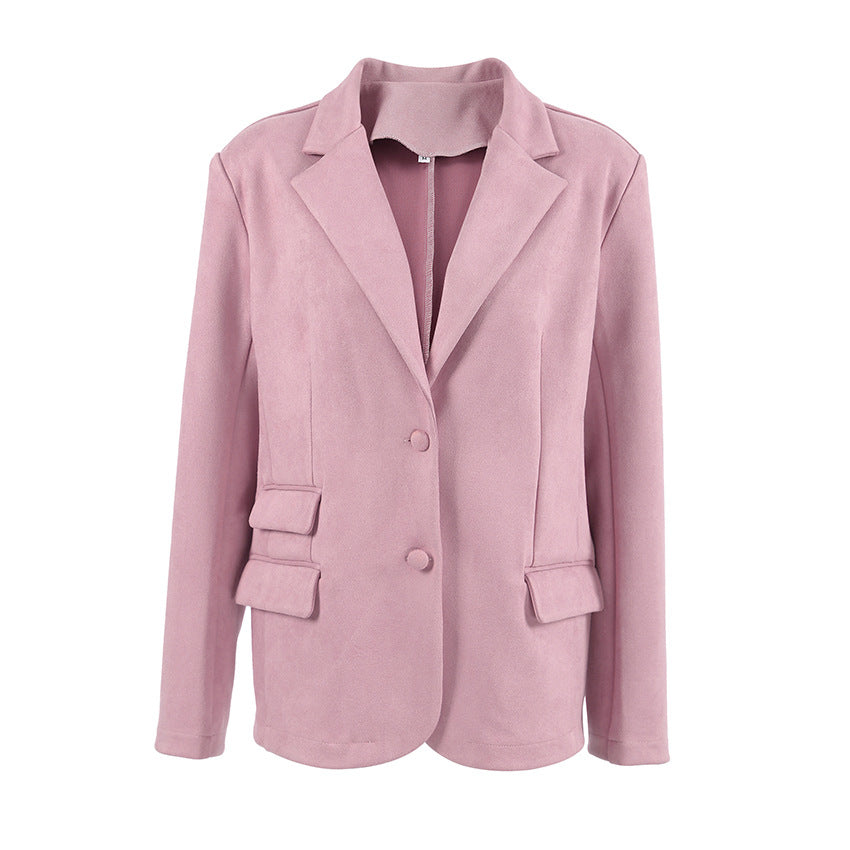 Damen Eleganter Oversized Blazer aus feinem Wildlederimitat Drune