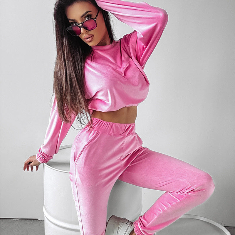 Damen modisches Cropped-Sweat-Set mit elastischem Bund und lässigen Hosen Drune
