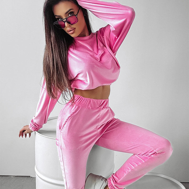 Damen modisches Cropped-Sweat-Set mit elastischem Bund und lässigen Hosen Drune