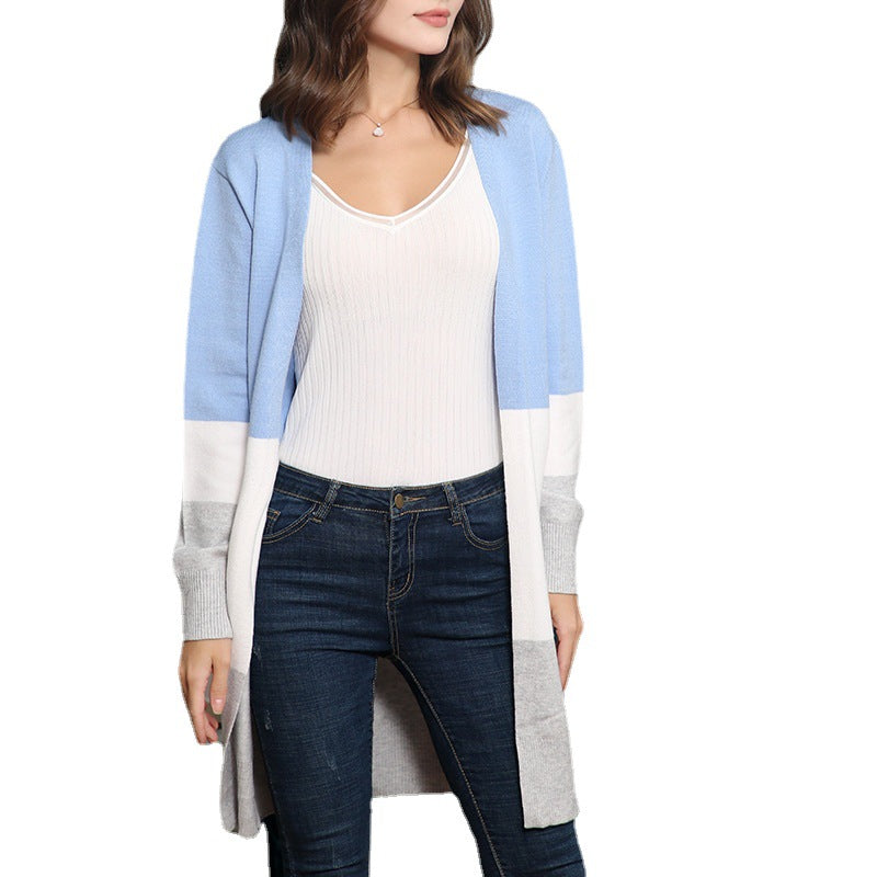 Damen lässige Strickjacke mit modernem Blockstreifenmuster und offenen Fronten Drune