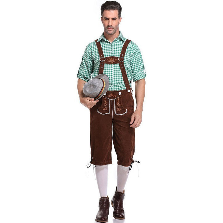 Damen nan kurze Trachten-Latzhose mit gesticktem Hirschmotiv, verstellbaren Trägern und Spitzenbordüre Drune
