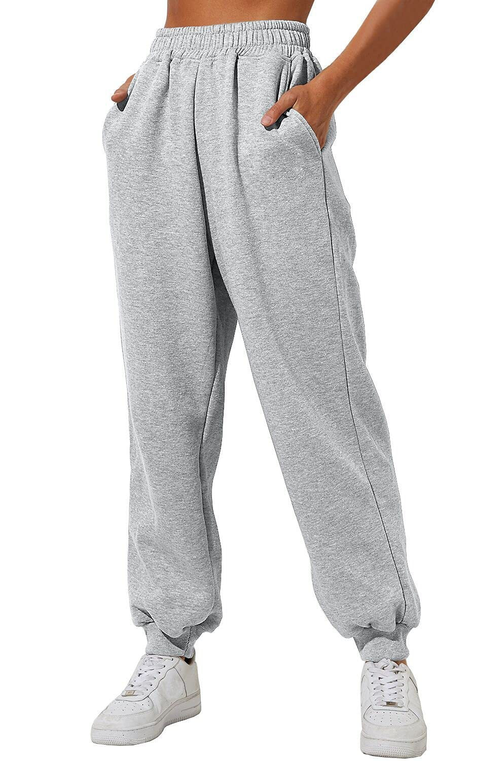 Damen nan lockere High‑Waist Jogginghose mit doppellagigem Komfortbund, seitlichen Eingrifftaschen und gerafften Knöchelbündchen Drune