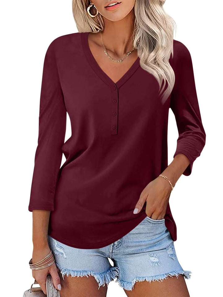 Damen Langärmliges V-Ausschnitt Shirt Drune