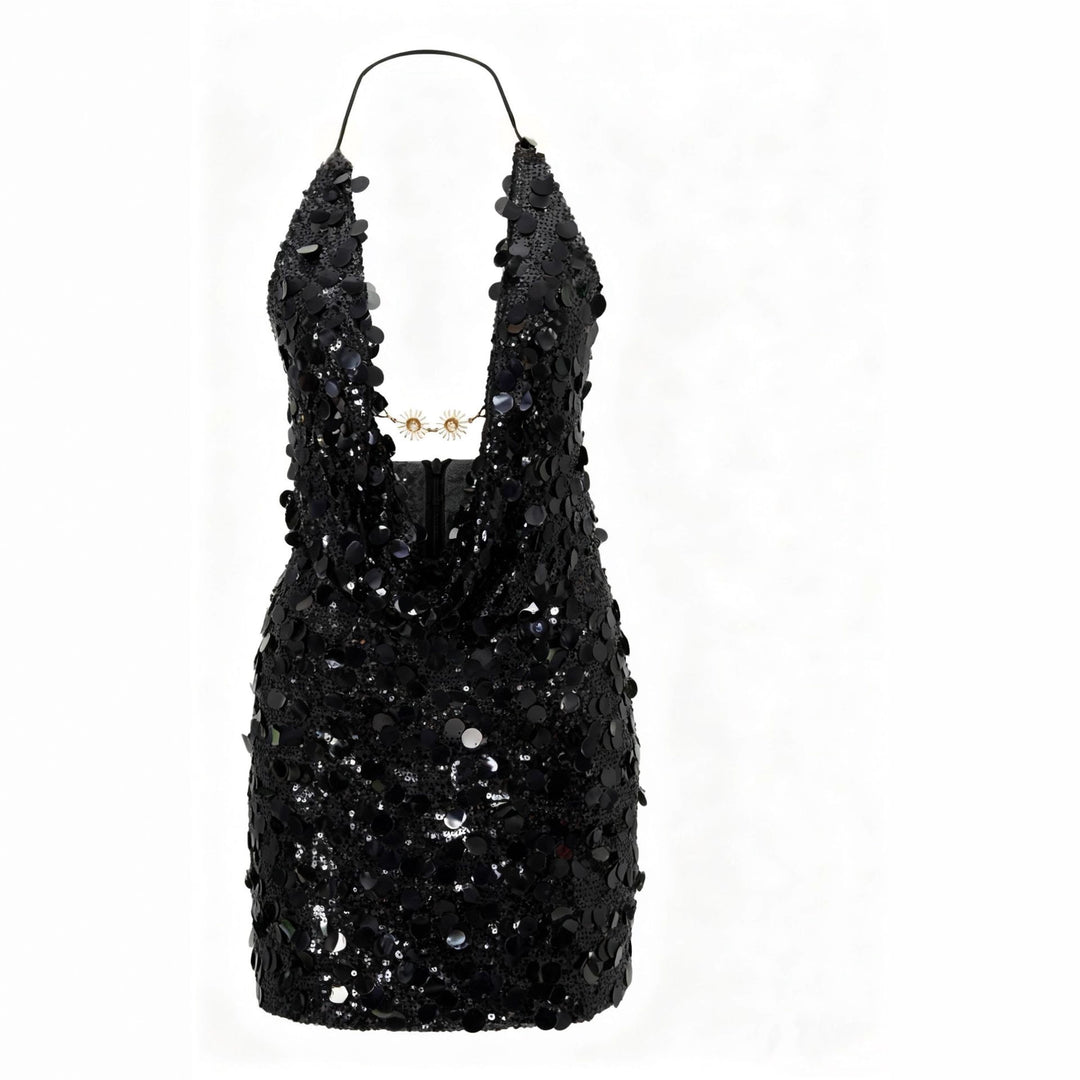 Damen Glitzerndes Minikleid mit tiefem V-Ausschnitt und Troddel-Applikationen Drune