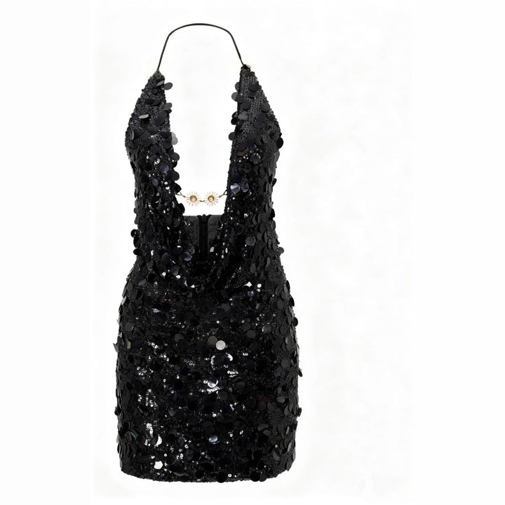 Damen Glitzerndes Minikleid mit tiefem V-Ausschnitt und Troddel-Applikationen Drune