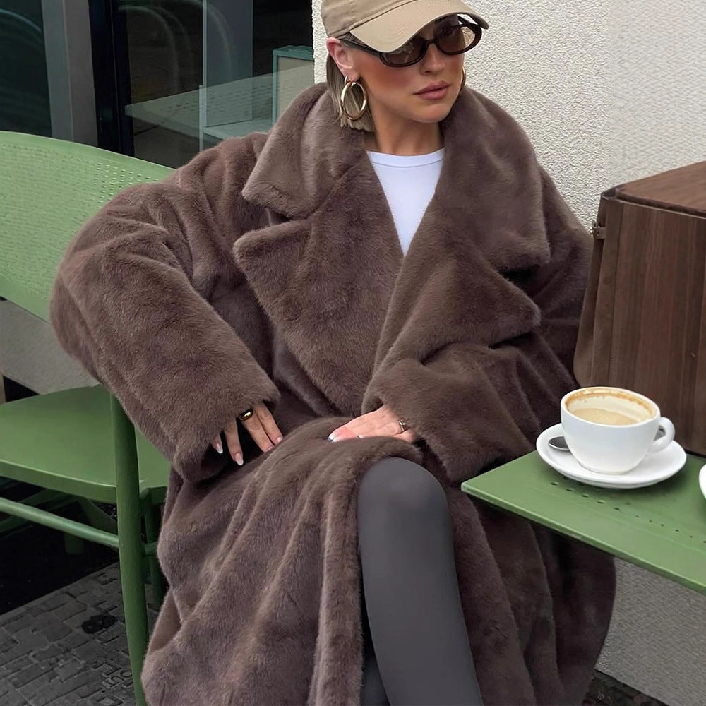 Damen Oversized Kunstfellmantel Drune