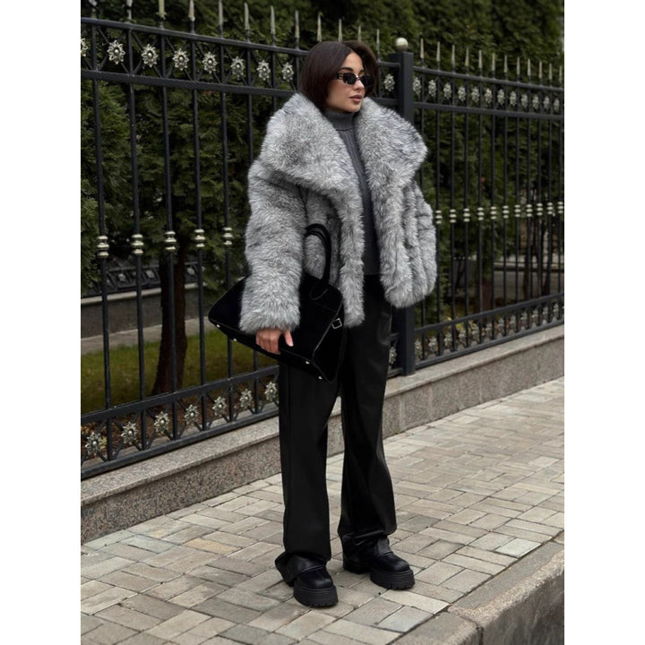 Damen Kunstpelzjacke mit voluminösem Kragen und lockerer Passform Drune
