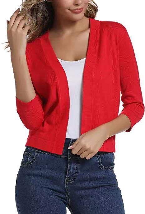 Damen nan offener Kurzcardigan mit dreiviertelärmeln und elastischem Saum Drune