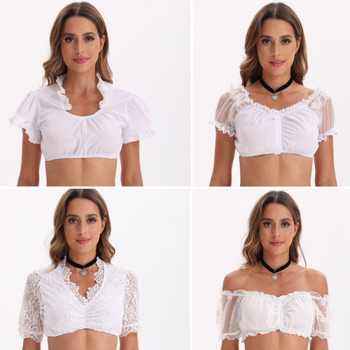 Damen nan bauchfreies Carmen Top mit geraffter Front und transparenten Puffärmeln Drune
