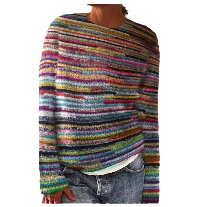 Damen nan bestickter Strickpullover mit reliefartiger Blumenstickerei und Rundhalsausschnitt Drune