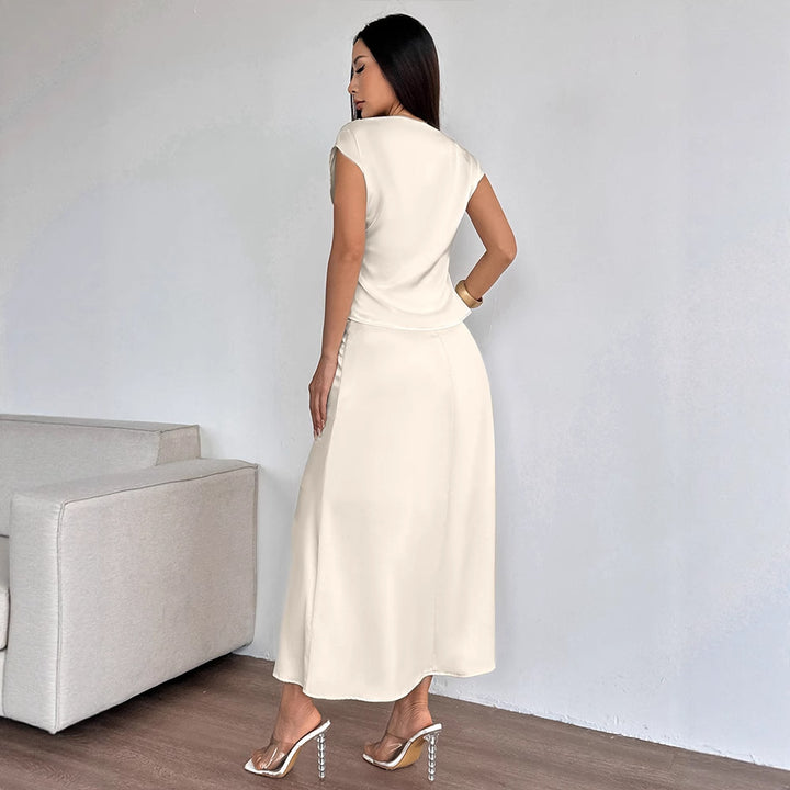 Damen elegantes Abendkleid mit fließendem Stoff und raffiniertem Halsausschnitt Drune