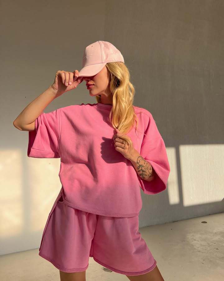 Damen lässiges Oberteil und Shorts-Set mit Knopfdetails Drune