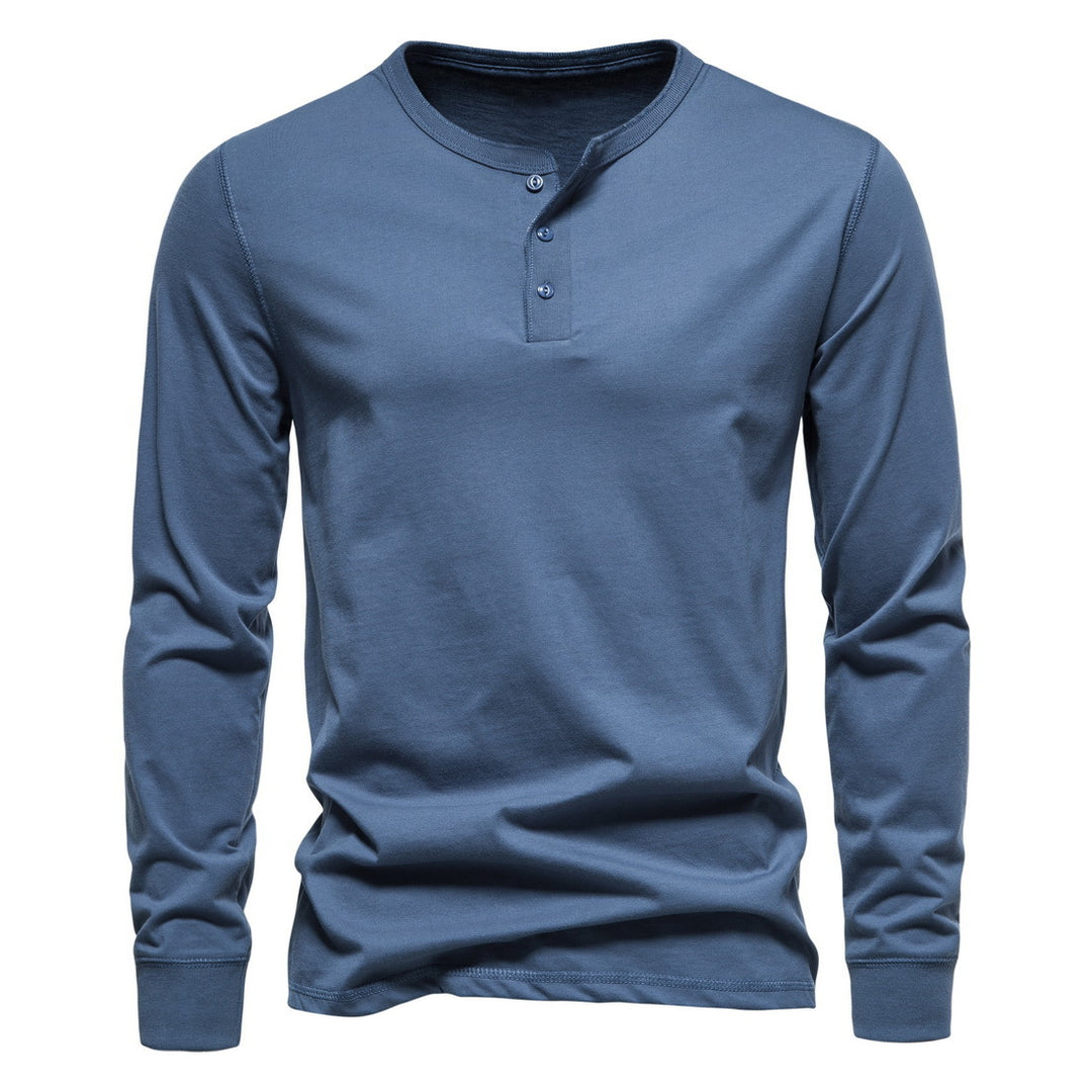 Herren Langarm Button-Up Henley Shirt Drune