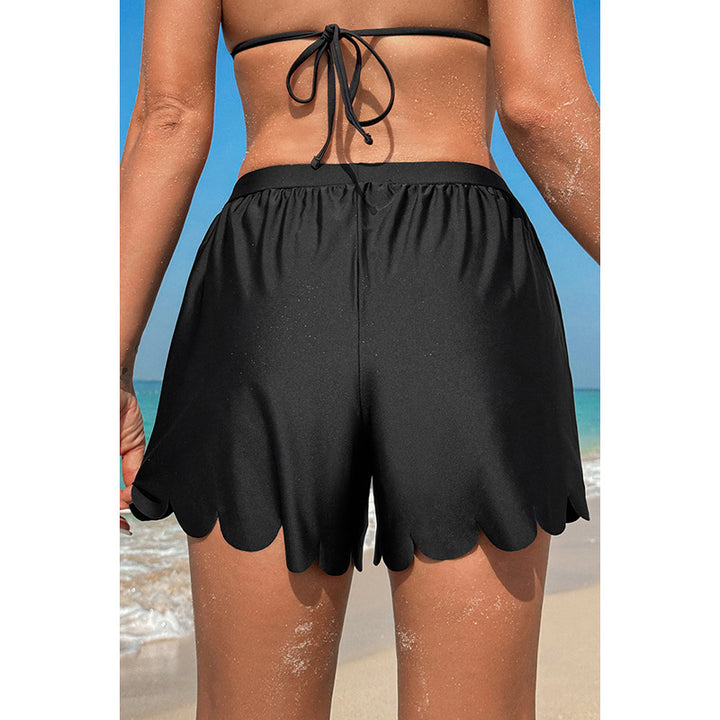 Damen Badeshorts mit dekorativem Wellenrand und verstellbarem Bund Drune