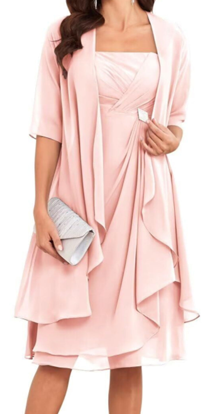 Damen festliches Maxikleid mit einem eleganten Wickeldesign und transparenter Ärmeln Drune