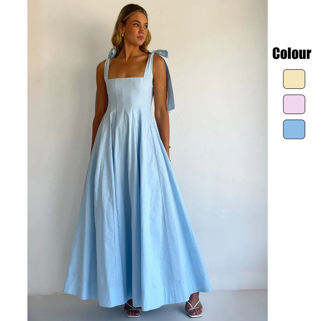 Damen Elegantes Maxikleid mit modernen Schulterbändern und fließendem Schnitt Drune