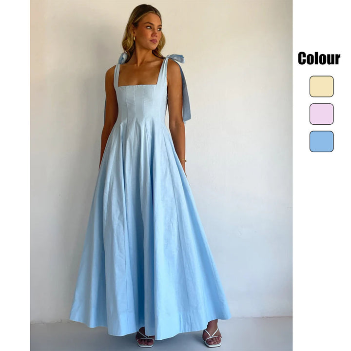 Damen Elegantes Maxikleid mit modernen Schulterbändern und fließendem Schnitt Drune