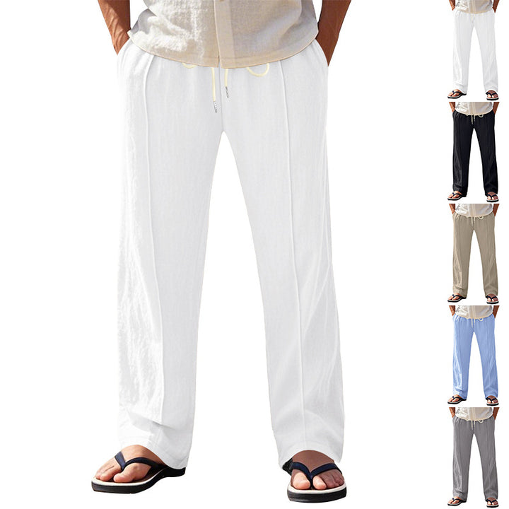 Herren nan relaxed-fit Sommer-Leinenhose mit Bügelfalte elastischem Tunnelzug und Seitentaschen Drune